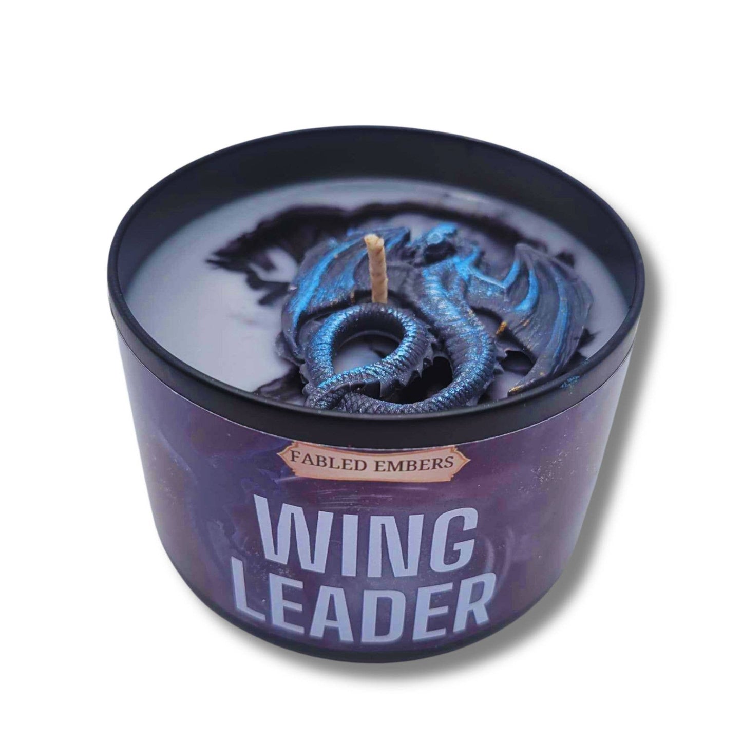 WING LEADER dragon Candle in BLACK TIN Book Lovers dragon