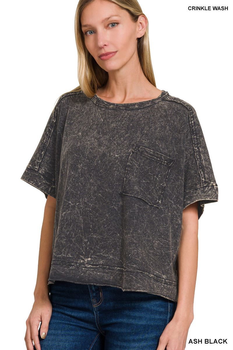 WOMENS ACID CRINKLE-WASHED OVERSIZED BOX TEE