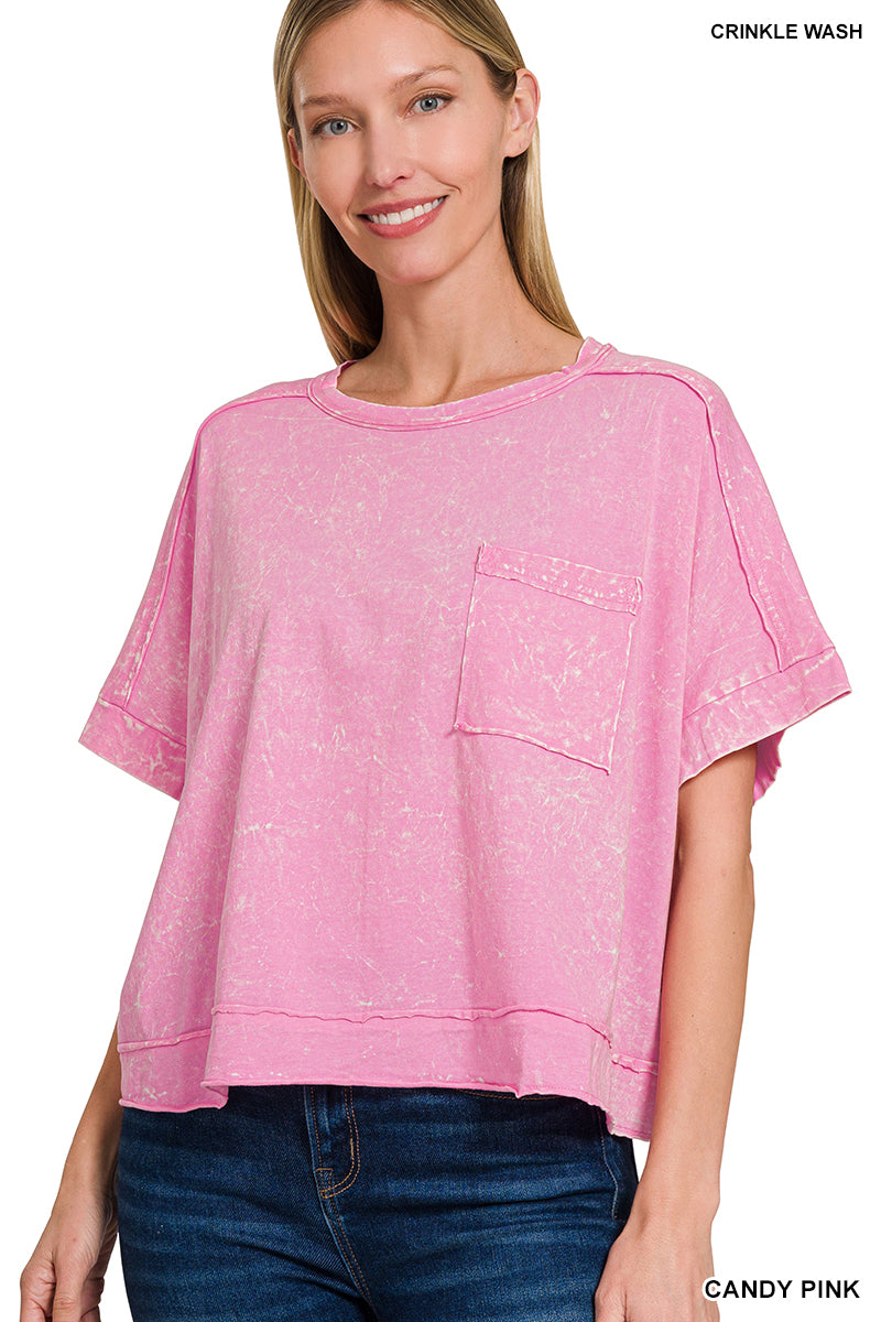 WOMENS ACID CRINKLE-WASHED OVERSIZED BOX TEE