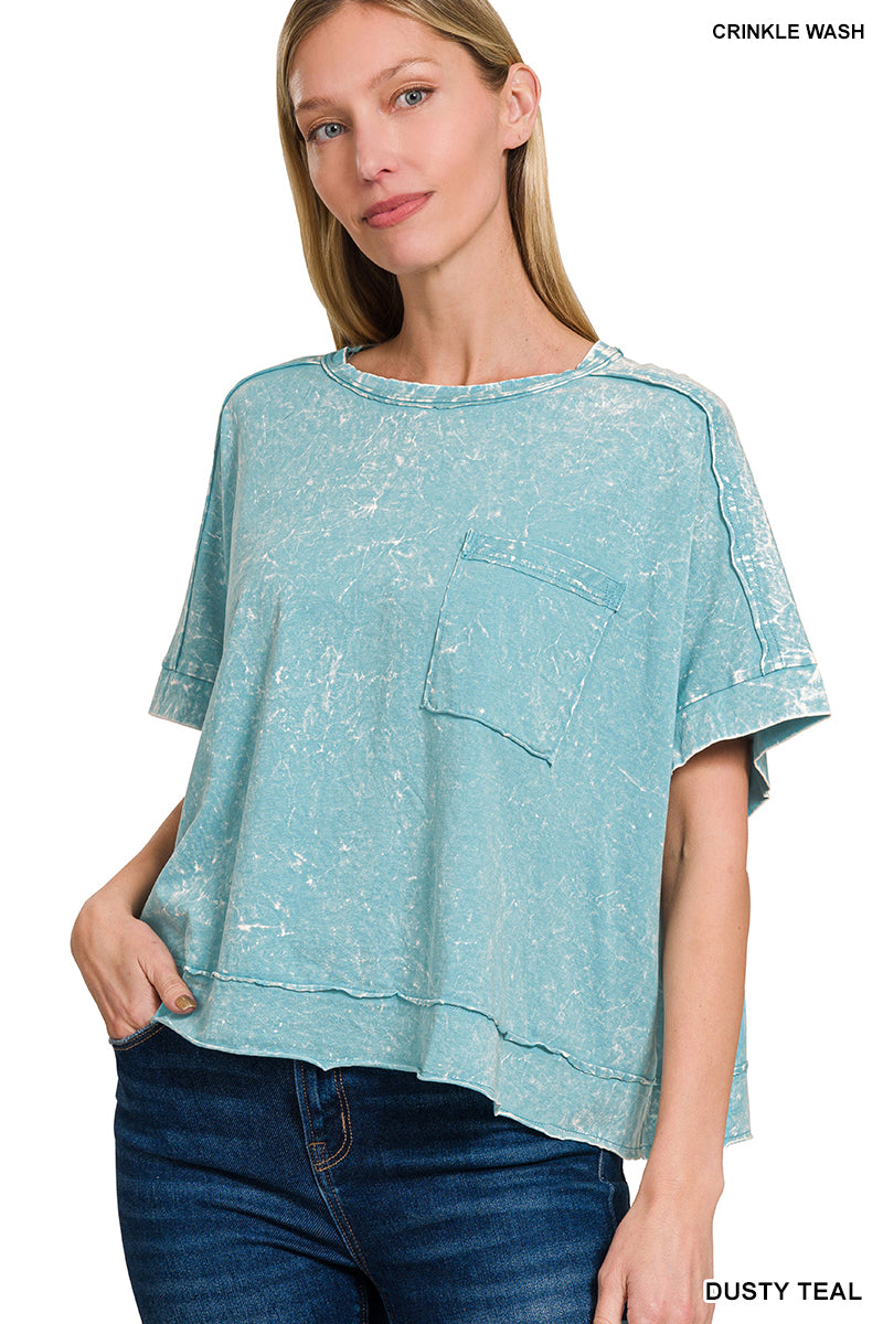 WOMENS ACID CRINKLE-WASHED OVERSIZED BOX TEE