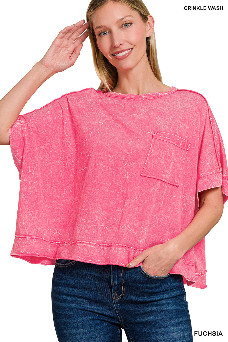 WOMENS ACID CRINKLE-WASHED OVERSIZED BOX TEE