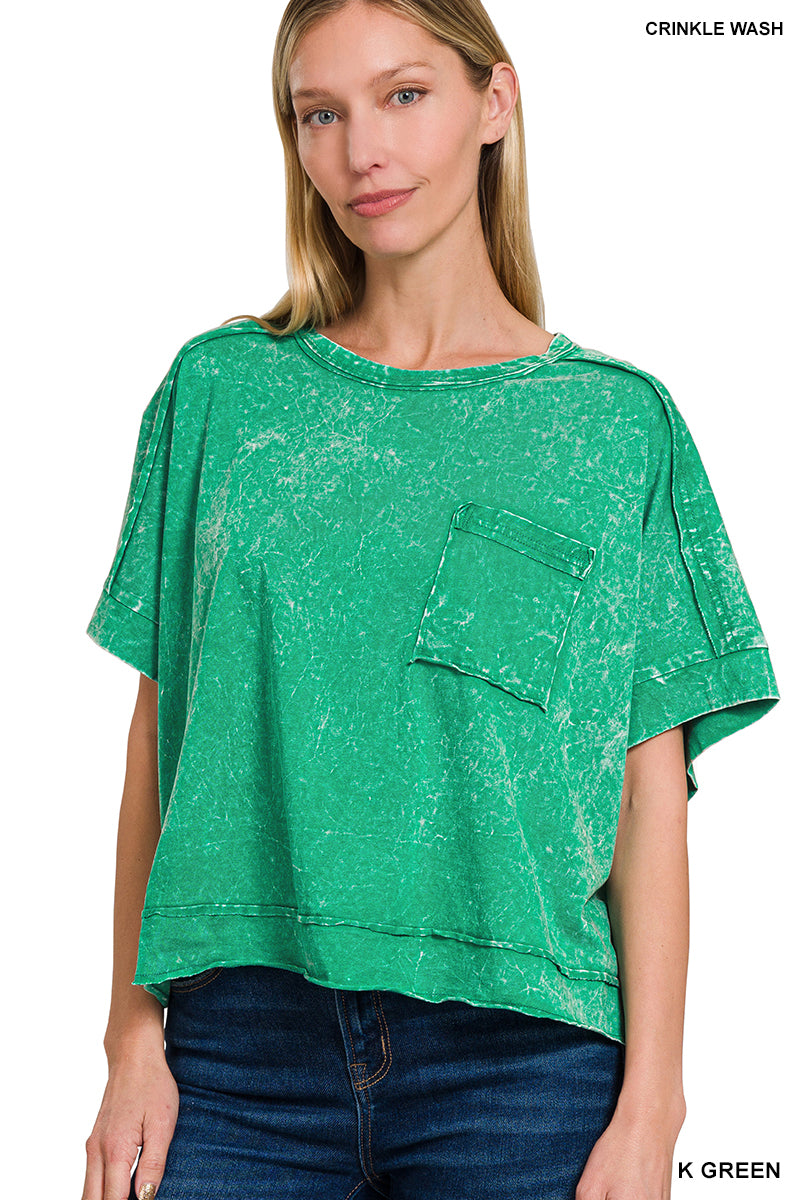 WOMENS ACID CRINKLE-WASHED OVERSIZED BOX TEE