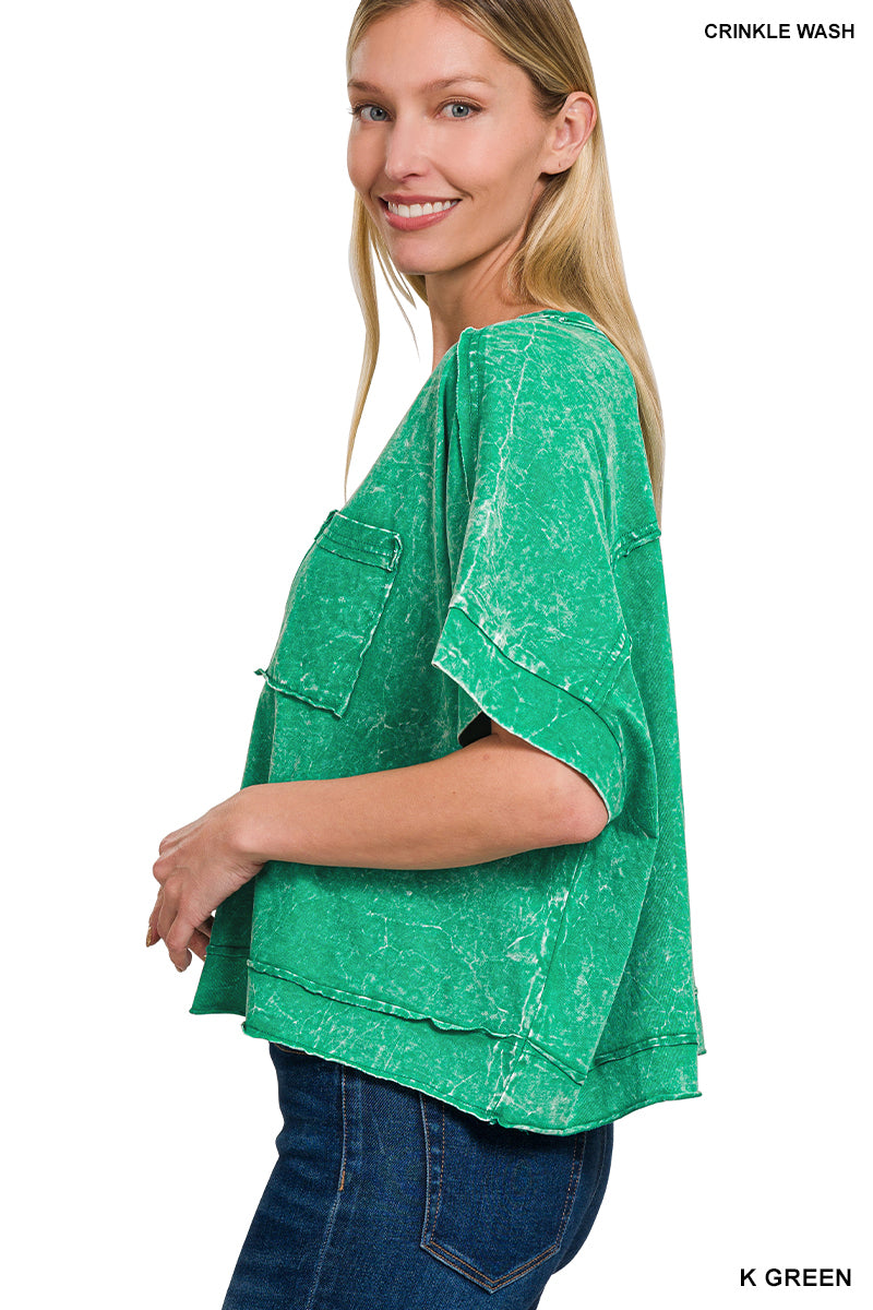 WOMENS ACID CRINKLE-WASHED OVERSIZED BOX TEE