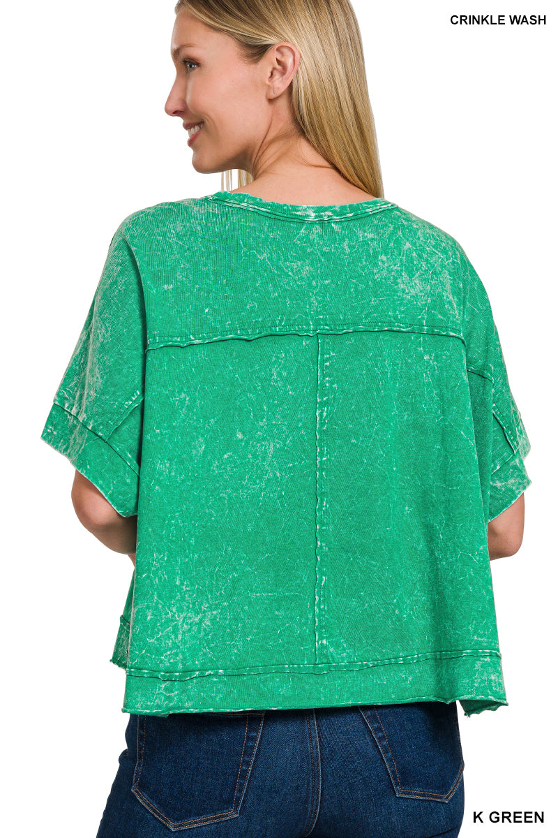 WOMENS ACID CRINKLE-WASHED OVERSIZED BOX TEE