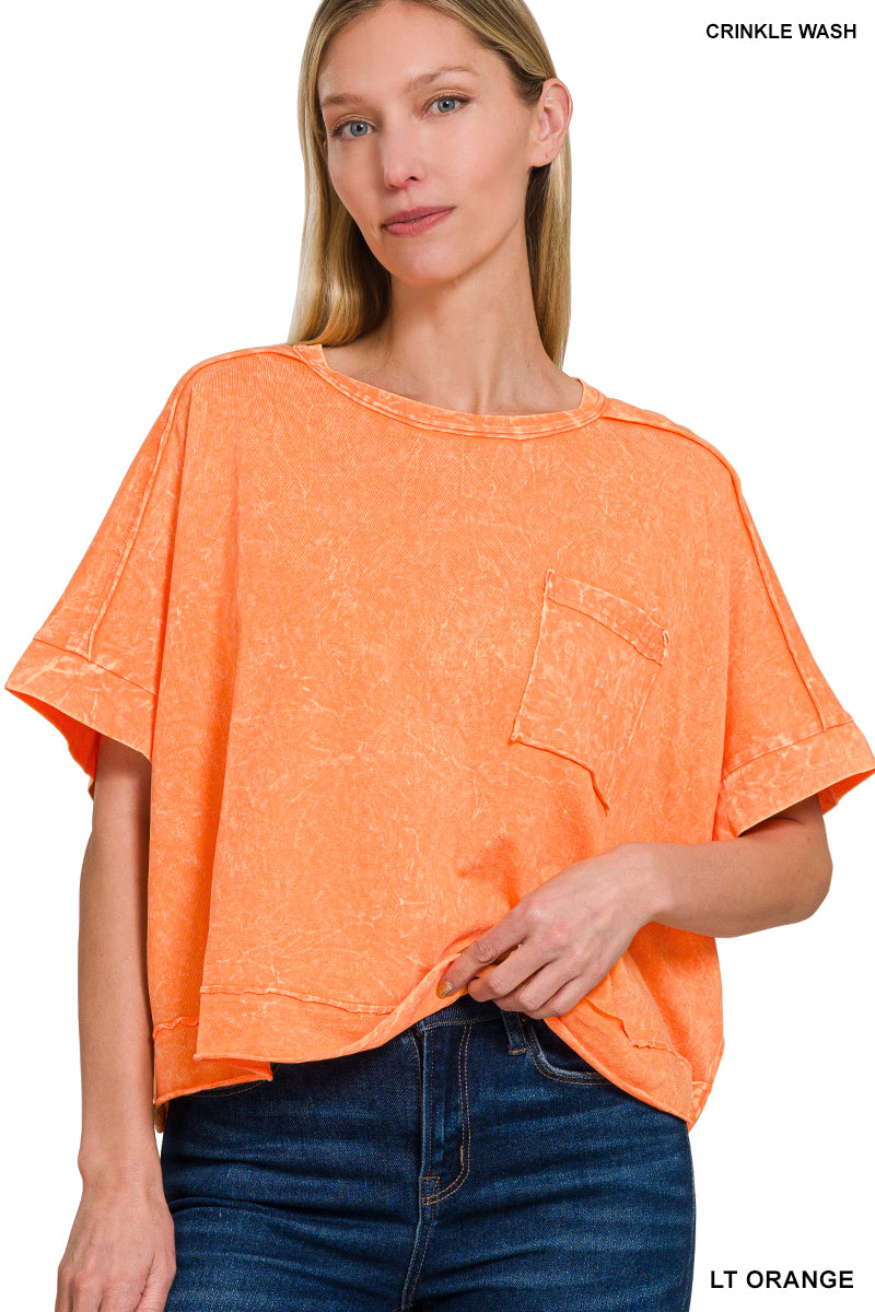 WOMENS ACID CRINKLE-WASHED OVERSIZED BOX TEE