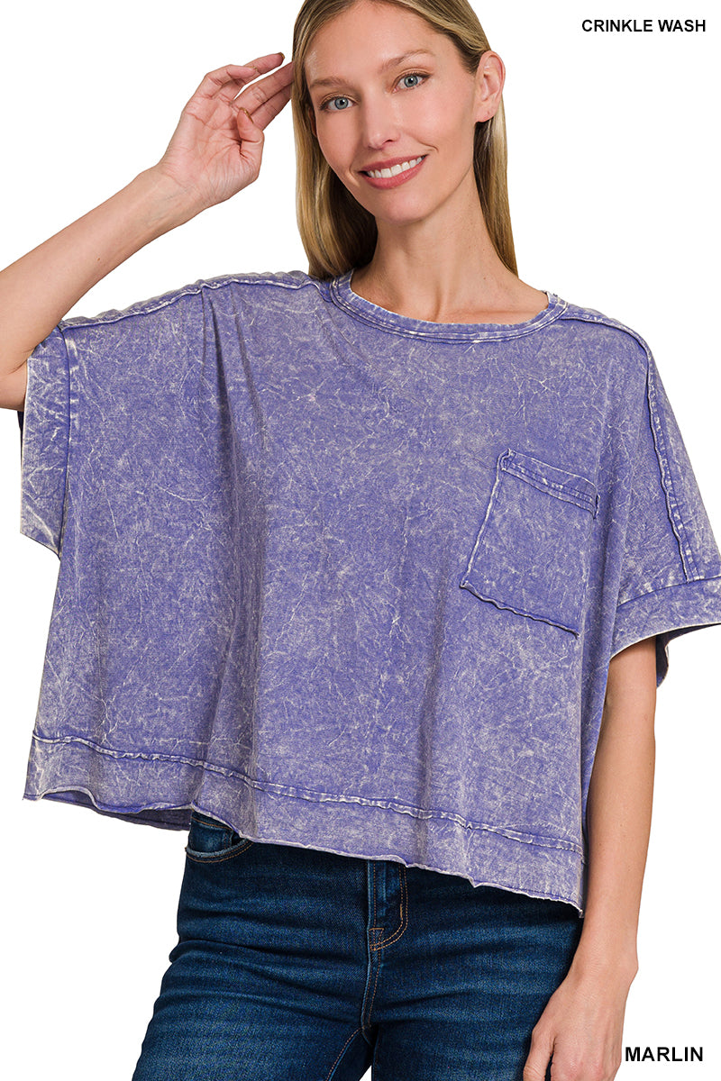 WOMENS ACID CRINKLE-WASHED OVERSIZED BOX TEE