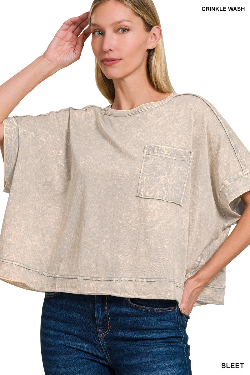 WOMENS ACID CRINKLE-WASHED OVERSIZED BOX TEE