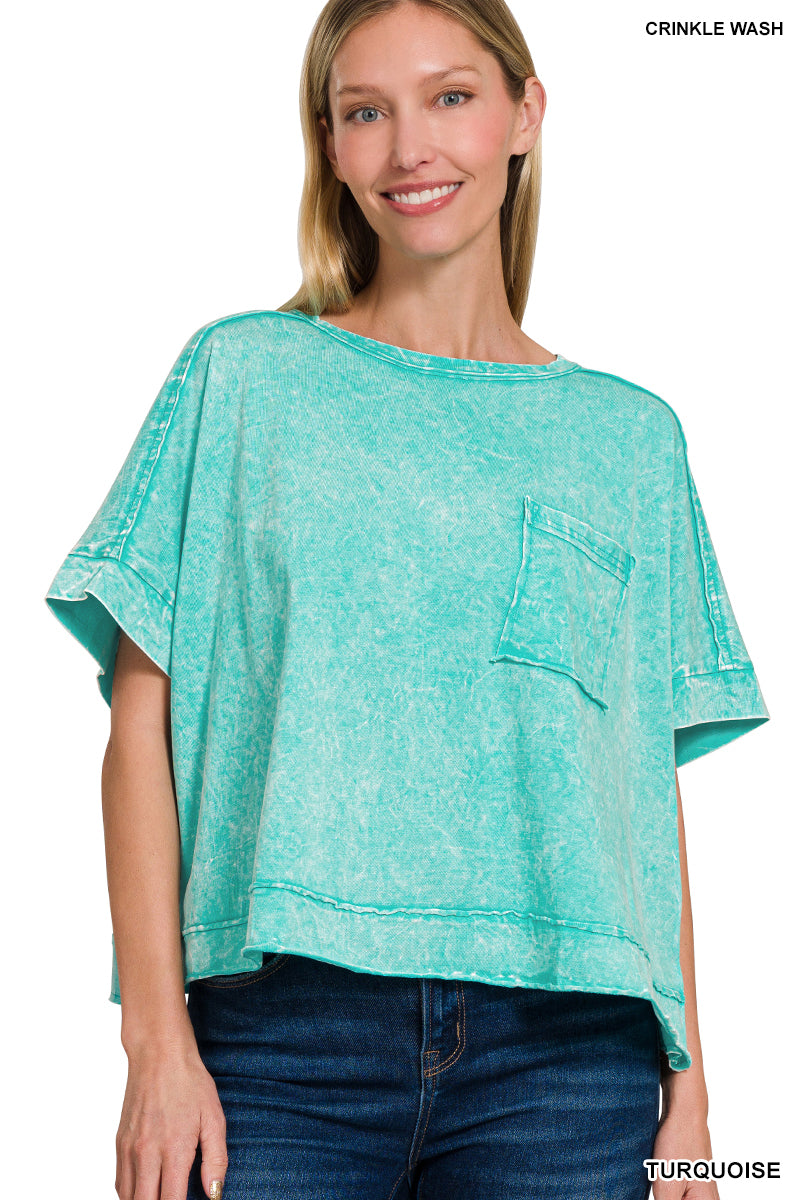 WOMENS ACID CRINKLE-WASHED OVERSIZED BOX TEE