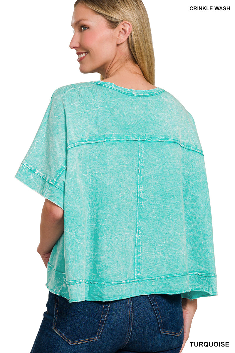 WOMENS ACID CRINKLE-WASHED OVERSIZED BOX TEE