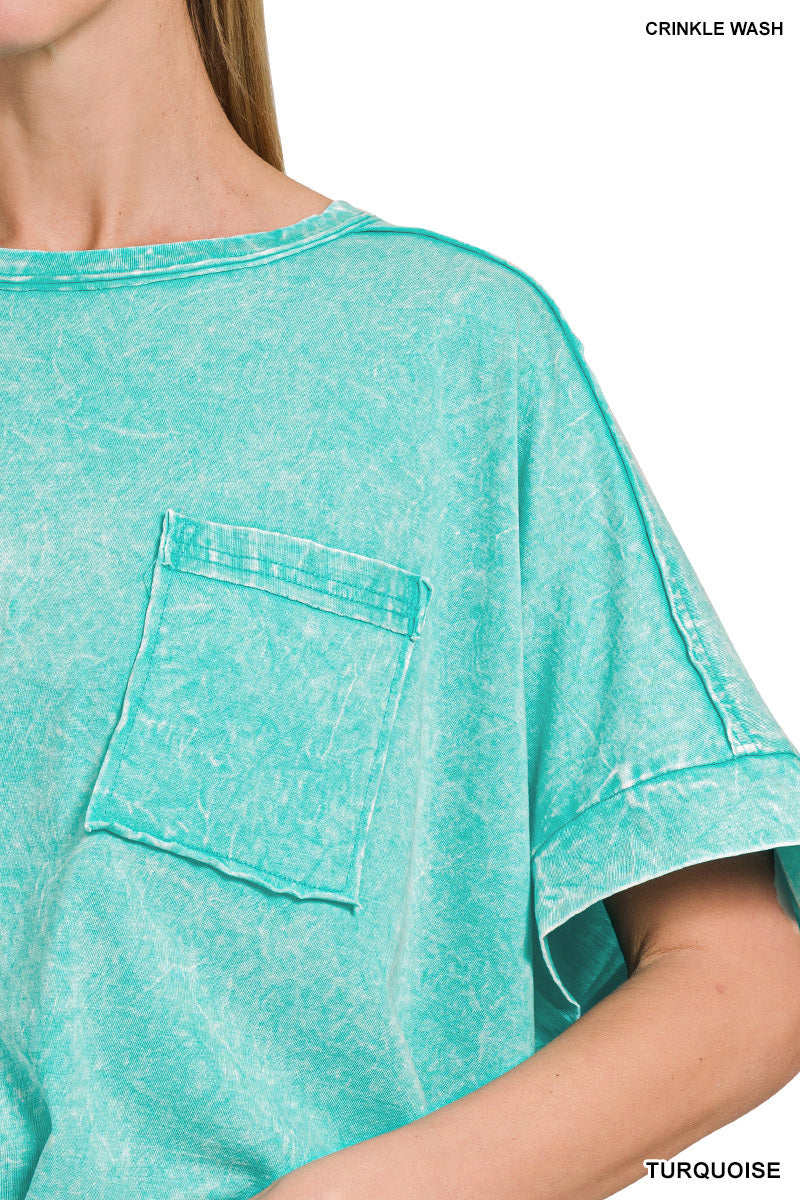 WOMENS ACID CRINKLE-WASHED OVERSIZED BOX TEE
