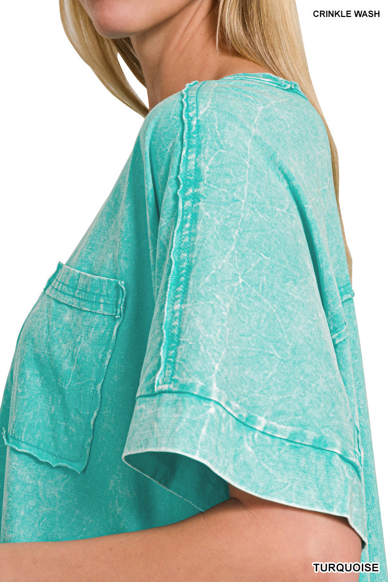 WOMENS ACID CRINKLE-WASHED OVERSIZED BOX TEE
