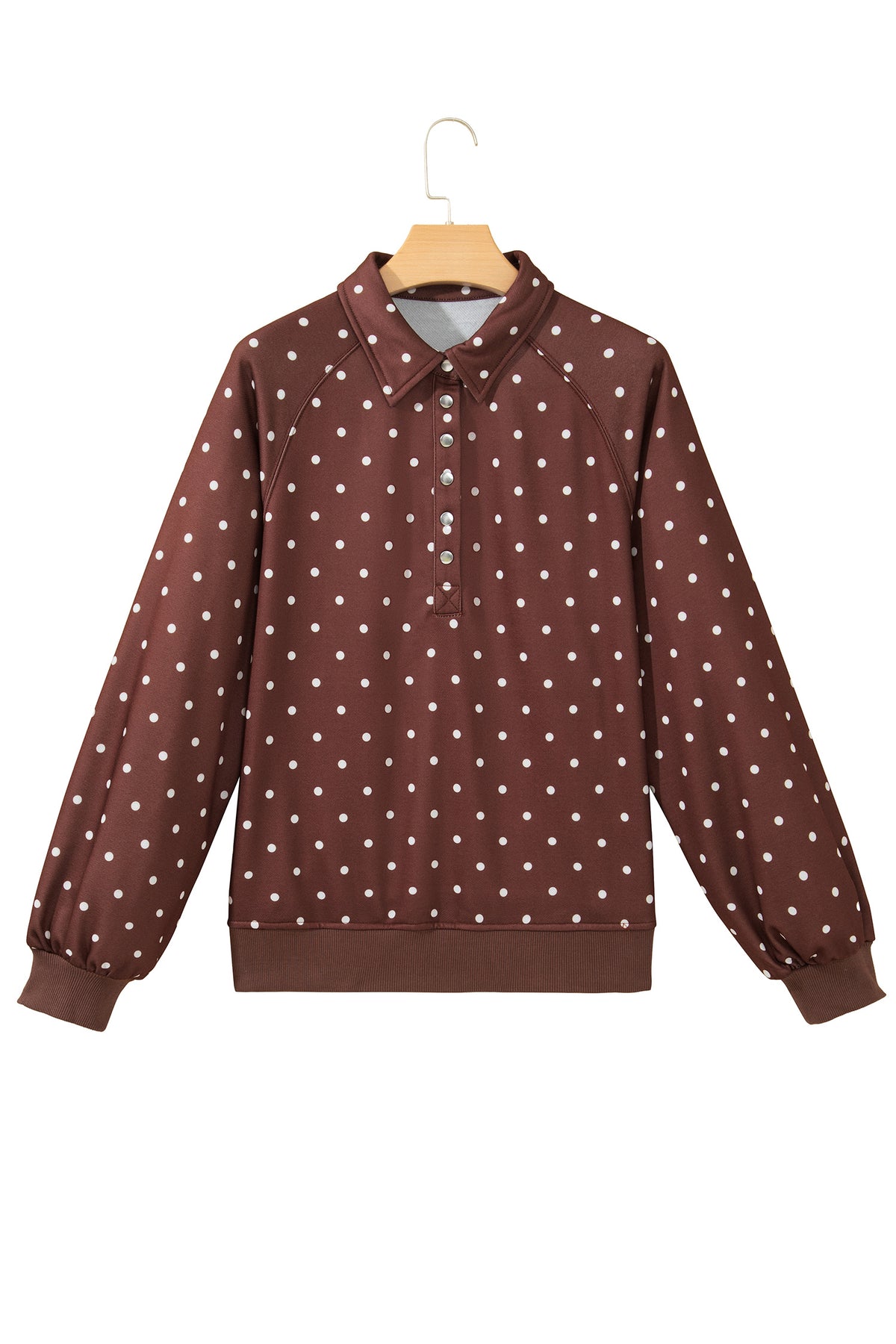 Polka Dot Print Metal Button Collar Casual Pullover Sweatshirt