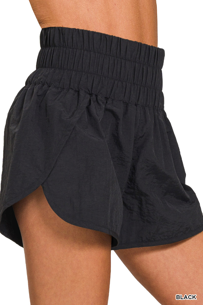 Windbreaker smocked waistband running shorts