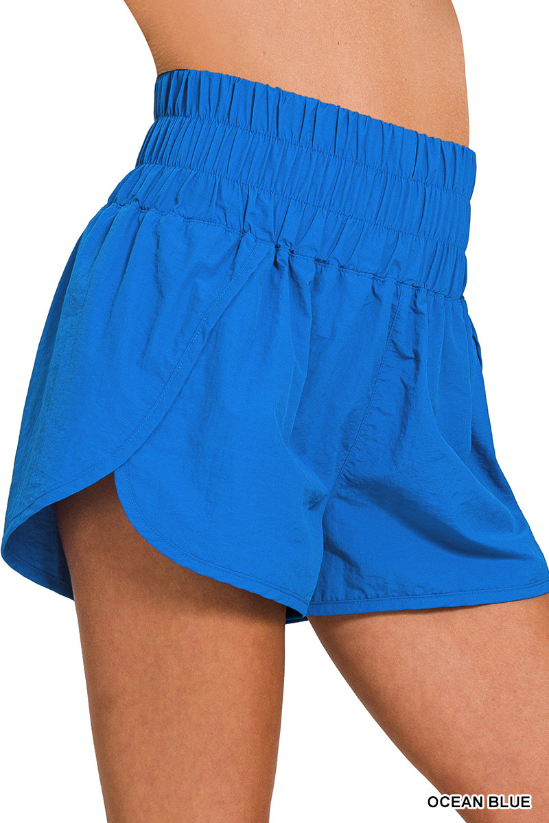 Windbreaker smocked waistband running shorts