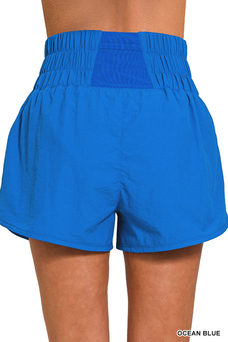 Windbreaker smocked waistband running shorts