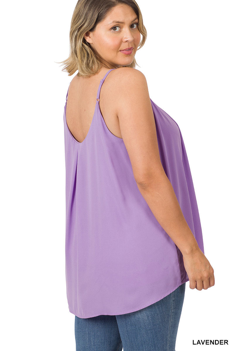 Plus woven wool dobby pleated spaghetti cami