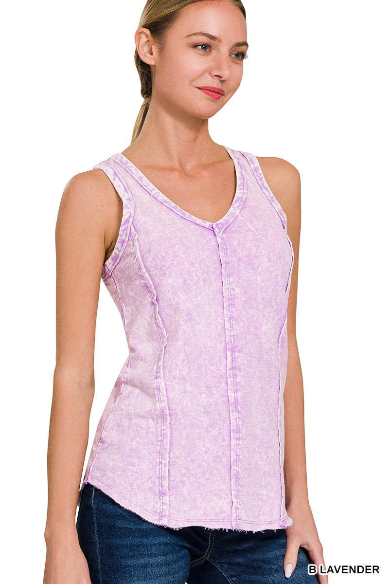 Crinkle washed f/terry raw edge top