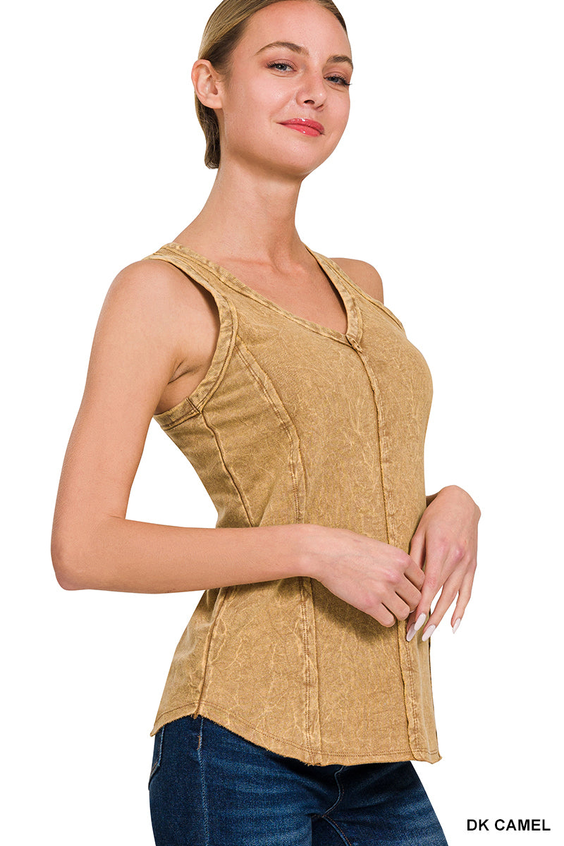 Crinkle washed f/terry raw edge top