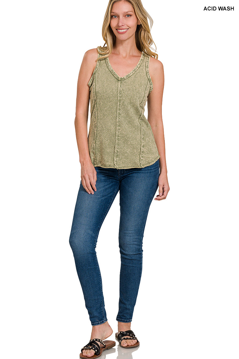 Crinkle washed f/terry raw edge top