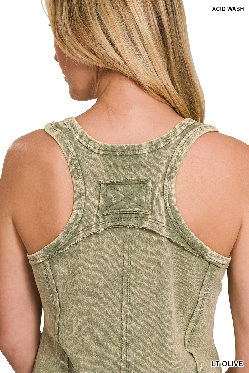 Crinkle washed f/terry raw edge top