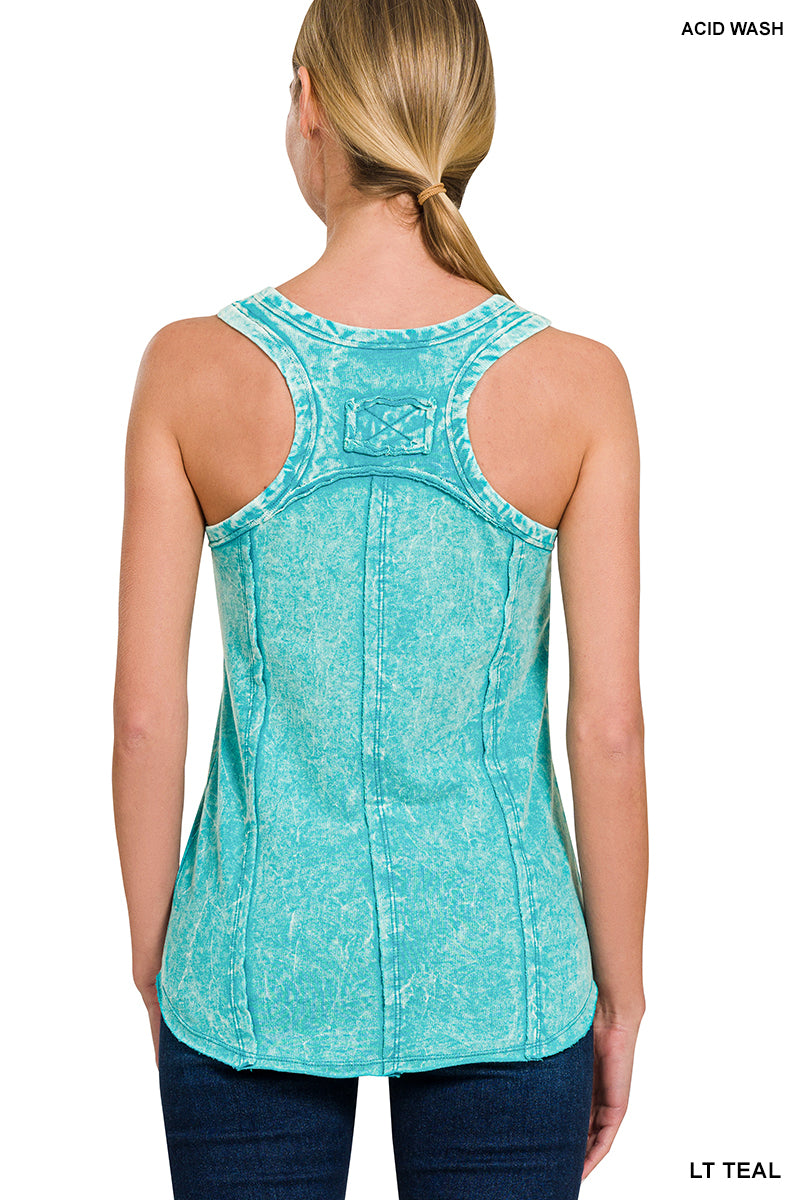 Crinkle washed f/terry raw edge top