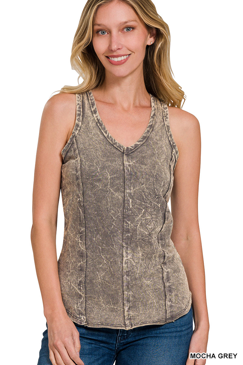 Crinkle washed f/terry raw edge top