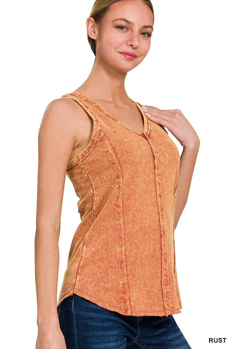 Crinkle washed f/terry raw edge top