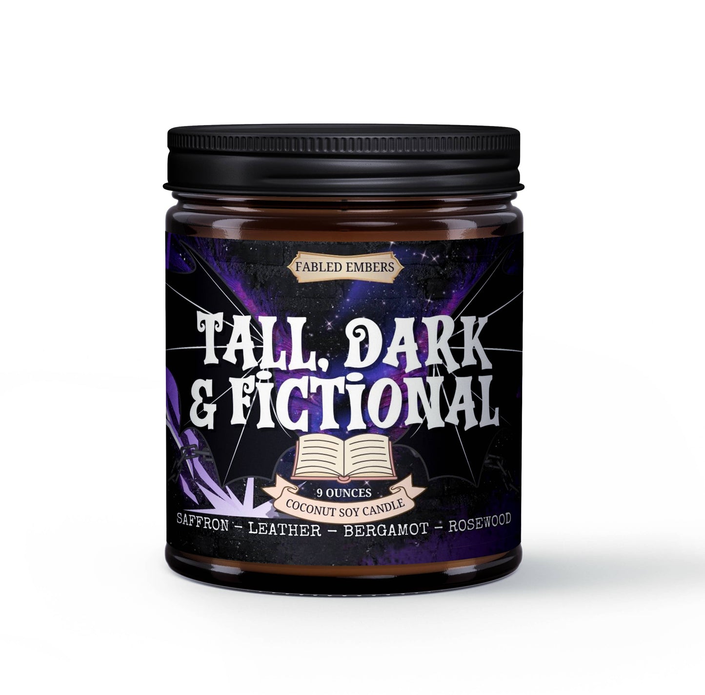 TALL DARK & FICTIONAL Book Candle in Amber Glass | Romance