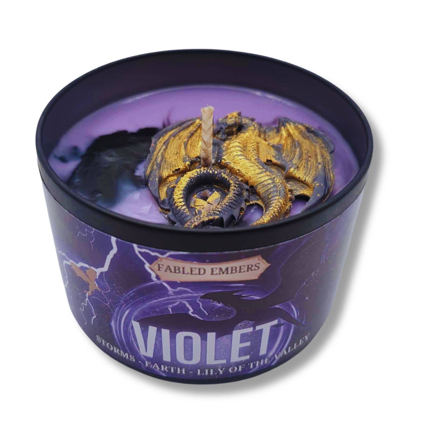 VIOLET Dragon Candle in BLACK TIN | Book Lovers | dragons