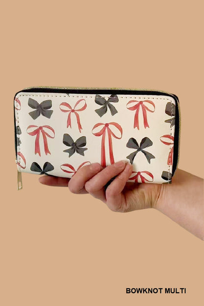 TRENDY BOW RIBBON VEGAN LEATHER LONG WALLET