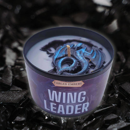 WING LEADER dragon Candle in BLACK TIN Book Lovers dragon
