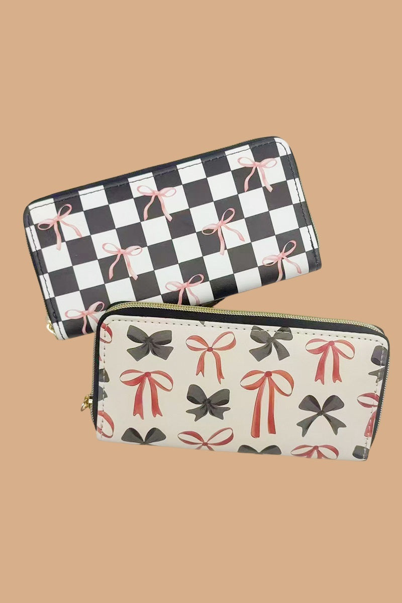 TRENDY BOW RIBBON VEGAN LEATHER LONG WALLET
