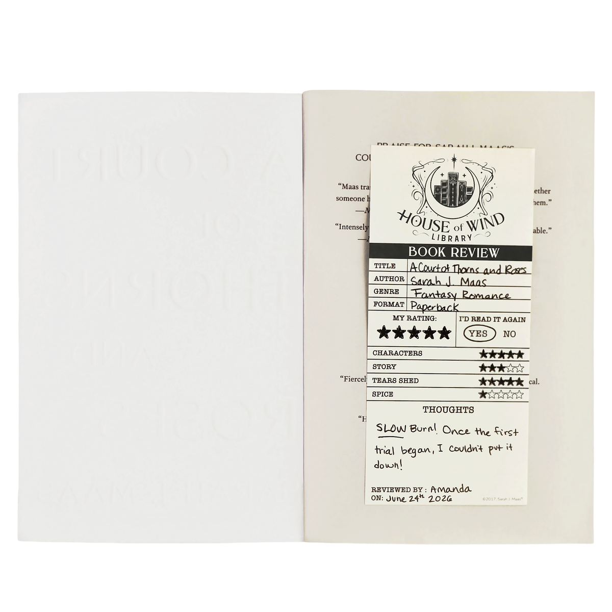A Court of Thorns and Roses: House of Wind Library Book Review Sticky Notepad (3'' x 6.5'')