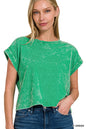 Washed cotton cuffed short sleeve top