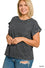 Womens Plus crinkle washed round neck folded short sleeve tee