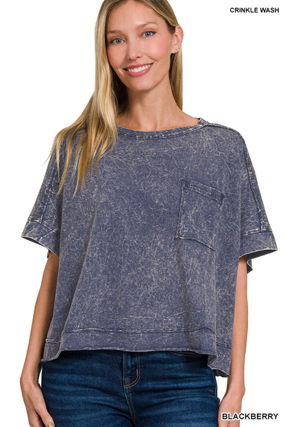 WOMENS ACID CRINKLE-WASHED OVERSIZED BOX TEE
