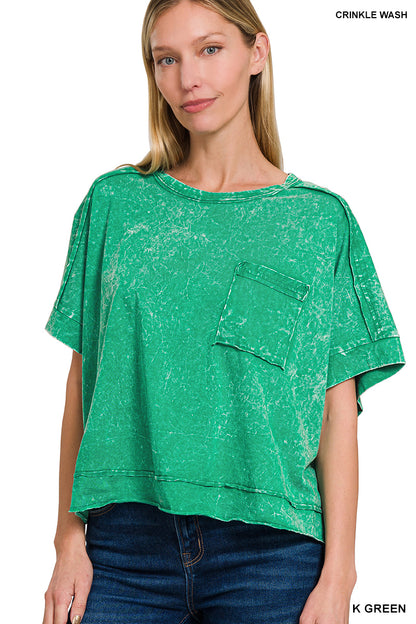 WOMENS ACID CRINKLE-WASHED OVERSIZED BOX TEE