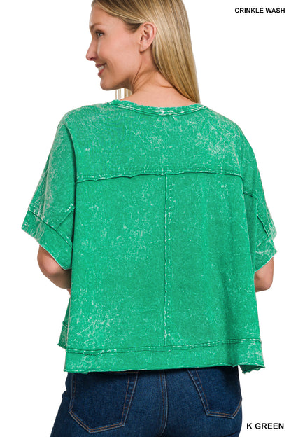 WOMENS ACID CRINKLE-WASHED OVERSIZED BOX TEE
