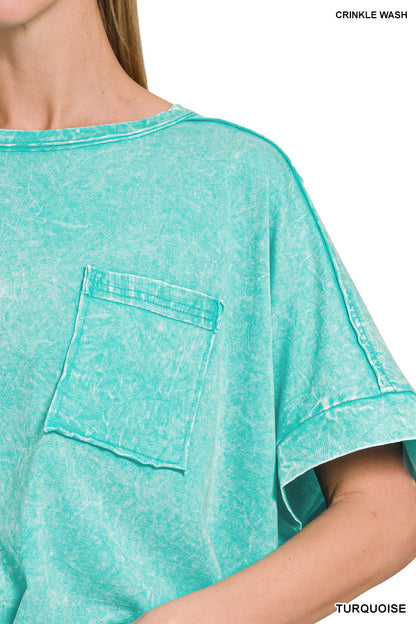 WOMENS ACID CRINKLE-WASHED OVERSIZED BOX TEE