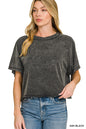 Womens Acid washed round neck crop tee
