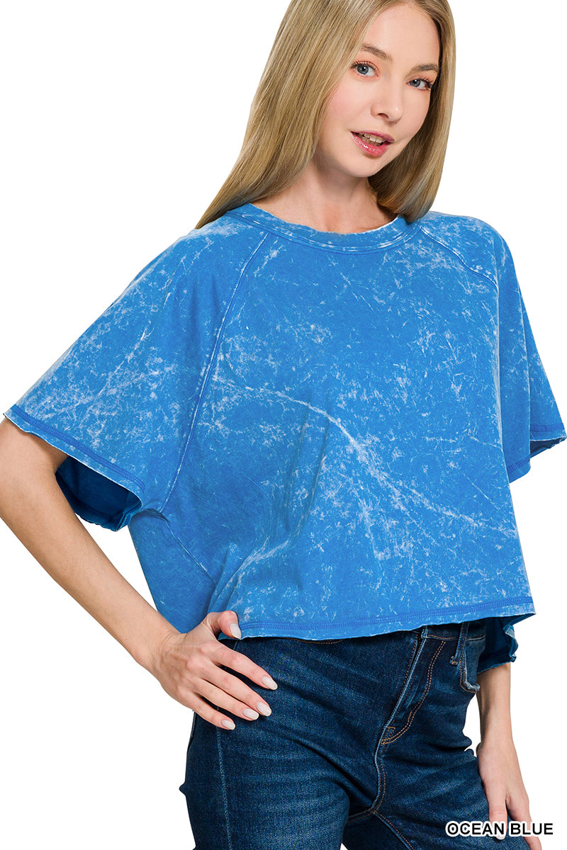 Womens Acid washed round neck crop tee
