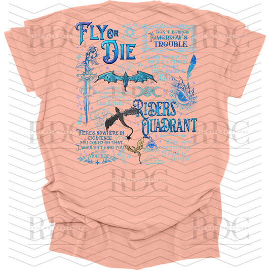 Fourth Wing Book Fly or Die Riders Quardant T-shirt