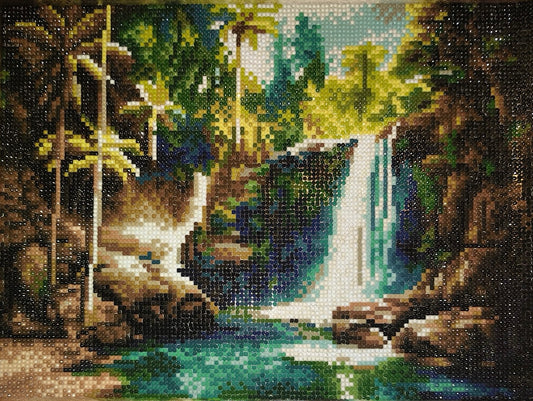 Waterfall Grotto Round Facet  Completed 5D Diamond Painting