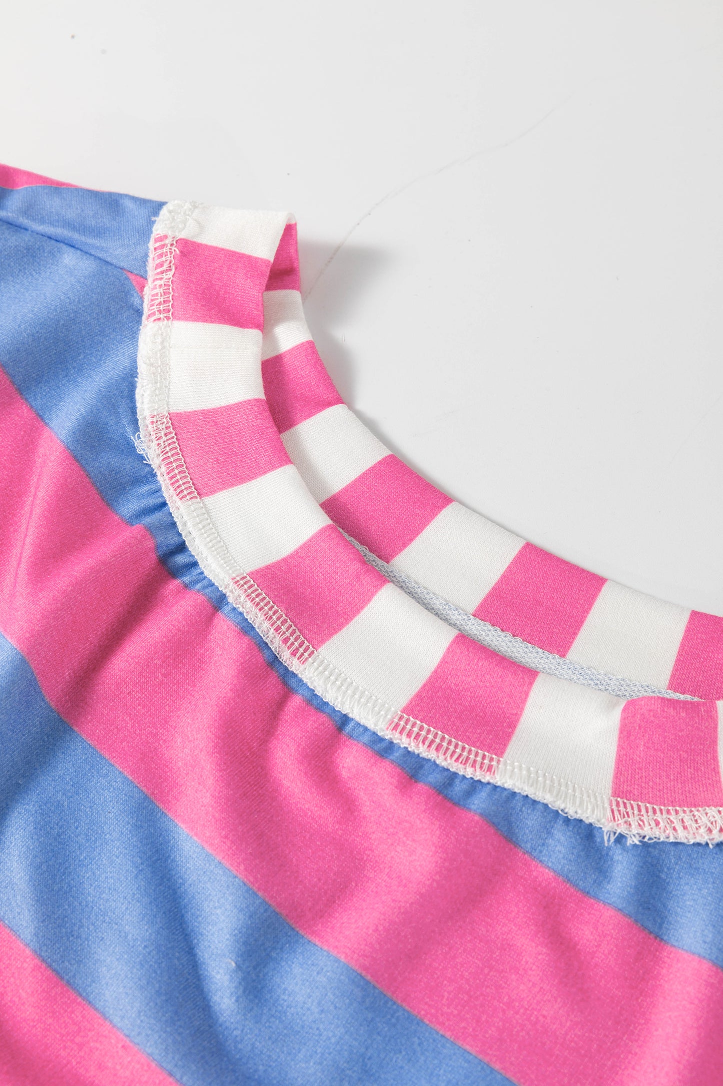 Womens Pink Stripe Exposed Seam Contrast Patchwork Oversized Top