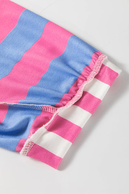 Womens Pink Stripe Exposed Seam Contrast Patchwork Oversized Top
