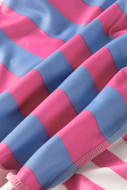 Womens Pink Stripe Exposed Seam Contrast Patchwork Oversized Top