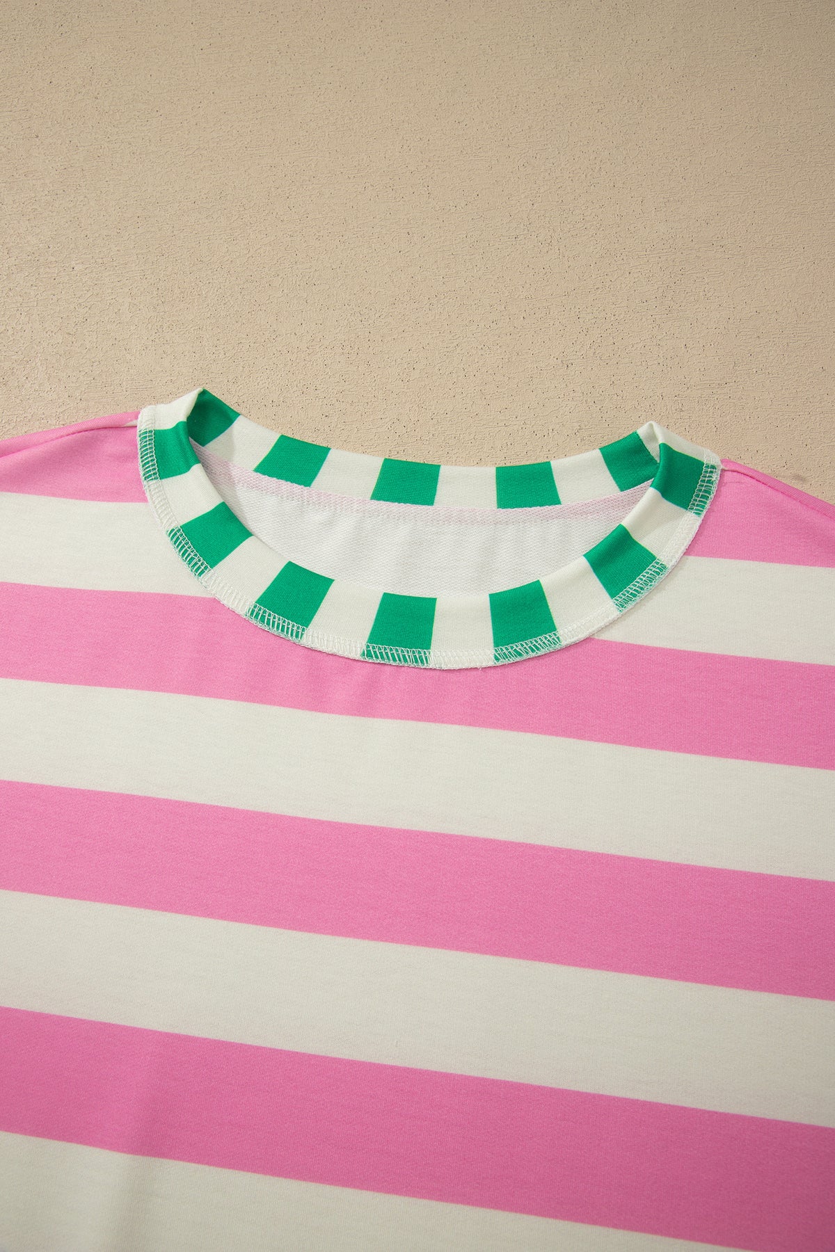 Womens Pink Stripe Exposed Seam Contrast Patchwork Oversized Top