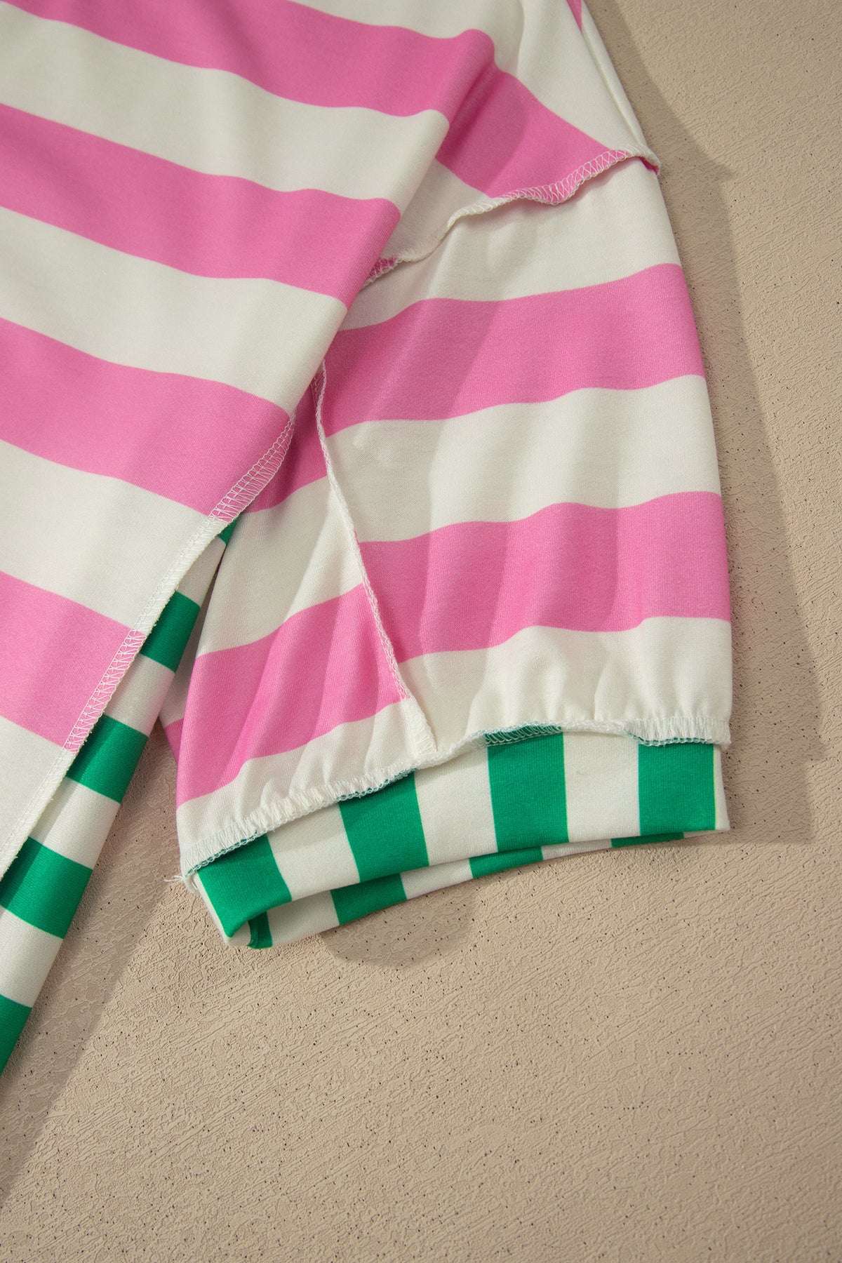 Womens Pink Stripe Exposed Seam Contrast Patchwork Oversized Top