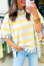 Womens Pink Stripe Exposed Seam Contrast Patchwork Oversized Top