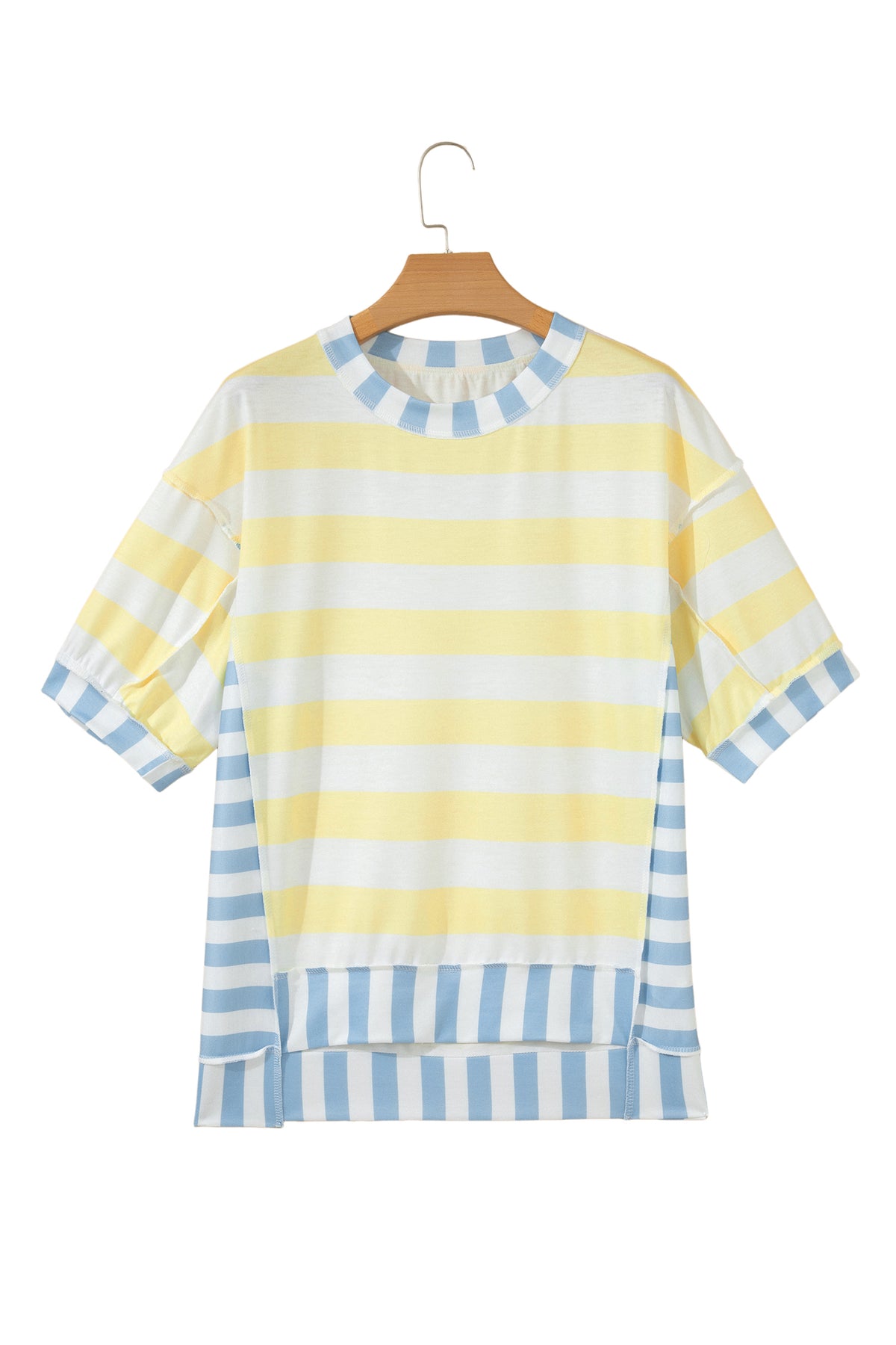 Womens Pink Stripe Exposed Seam Contrast Patchwork Oversized Top